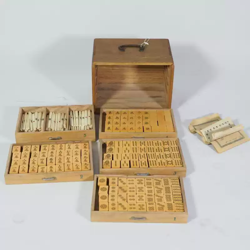 竹骨牌懷舊古董老式竹背骨制麻雀牌麻將帶木箱144張說明書-淘寶Taobao