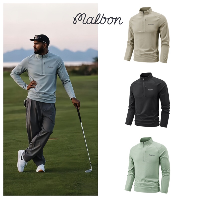 New Malbon Korean Golf Clothing Men's Summer Outdoor Long-Sleeved Sun Protection Quick-Drying Sports Stand-Up Collar Top