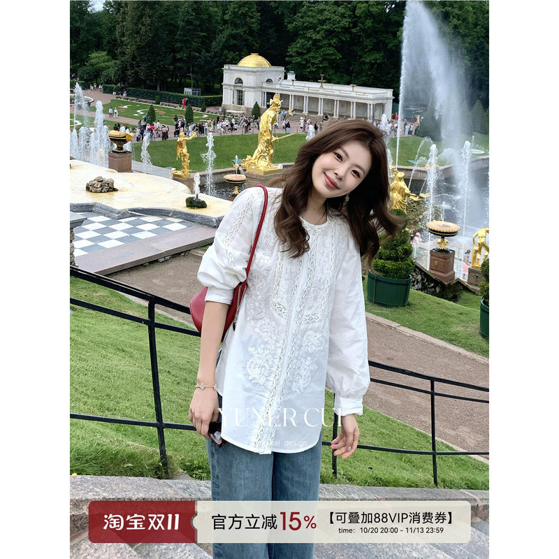 Cuiyuner Heavy Embroidery Romantic French Lace Lantern Sleeve Shirt Women's White Top Cy020 Cuiyuner Heavy Embroidery Romantic French Lace Lantern Sleeve Shirt Women's White Top Cy020