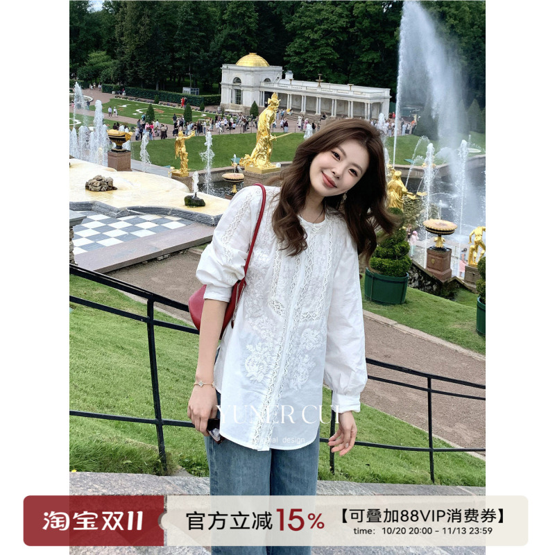 Cuiyuner Heavy Embroidery Romantic French Lace Lantern Sleeve Shirt Women's White Top Cy020 Cuiyuner Heavy Embroidery Romantic French Lace Lantern Sleeve Shirt Women's White Top Cy020