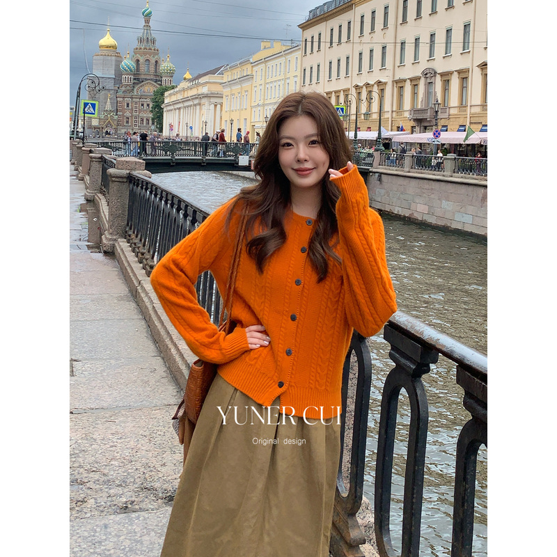 Cuiyuner【Everything Goes Well】Soft and Cozy Twist-Knit Autumn and Winter Loose Short Cardigan Cy13246C