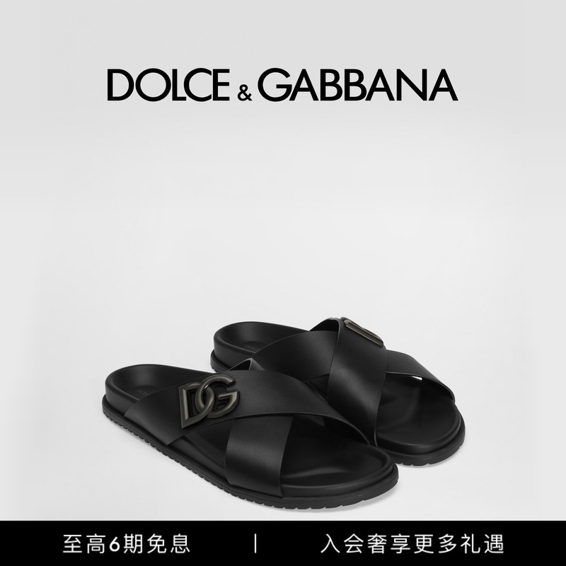 [6 Installments with No Interest] Dolce & Gabbana Early Autumn New Men's Leather Sandals and Slippers Dg