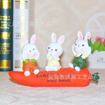 Three rabbits sitting on carrots resin dolls holiday gifts factory direct sales pastoral series home furnishings