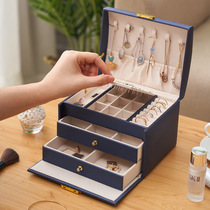 Three-layer drawer-type jewelry storage box creative jewelry box earrings earrings retro jewelry box with lock