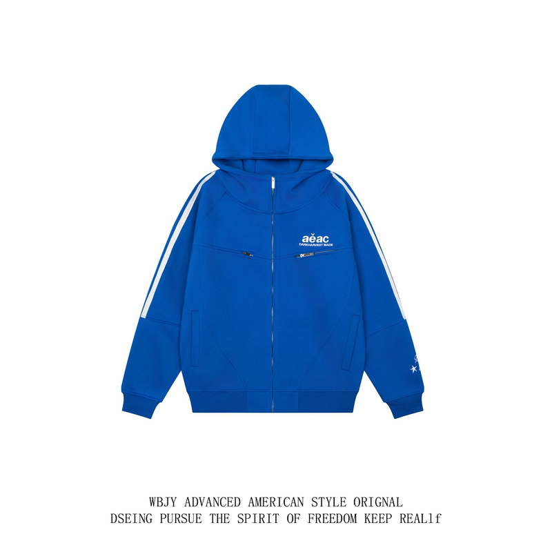Wbjy Original Three-Bar Webbing Air Layer High-Neck Zipper Cardigan Hooded Sweatshirt Jacket for Men and Women, Same Style for Couples Wbjy Original Three-Bar Webbing Air Layer High-Neck Zipper Cardigan Hooded Sweatshirt Jacket for Men and Women, Same Style for Couples