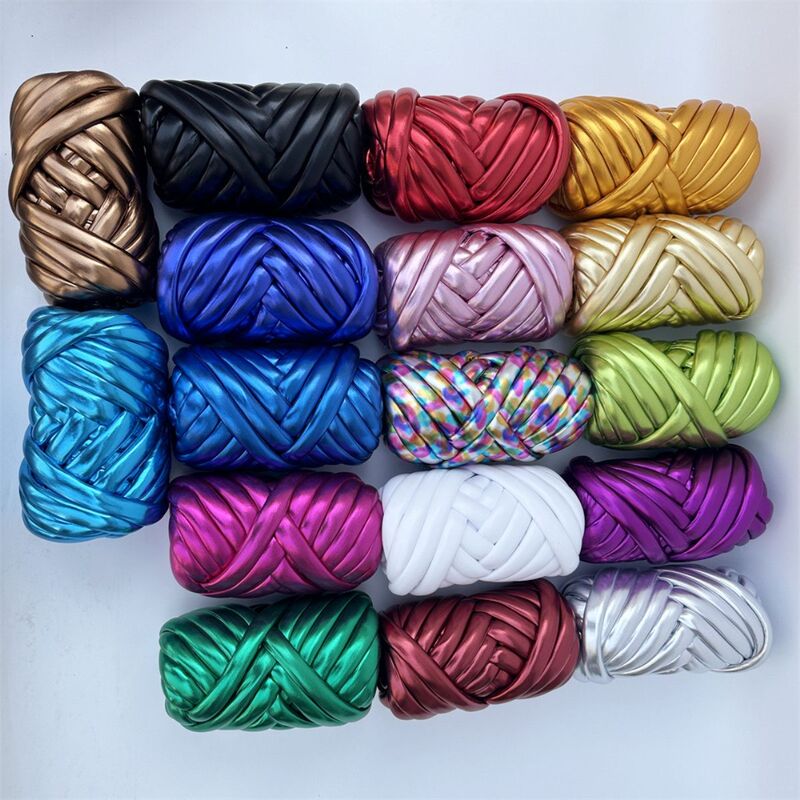 New Metal Shiny Leather Material Thick Icelandic Yarn DIY Bag Handmade Woven Pillow Cat Bed Core-Filled Gauze Strip Yarn New Metal Shiny Leather Material Thick Icelandic Yarn DIY Bag Handmade Woven Pillow Cat Bed Core-Filled Gauze Strip Yarn