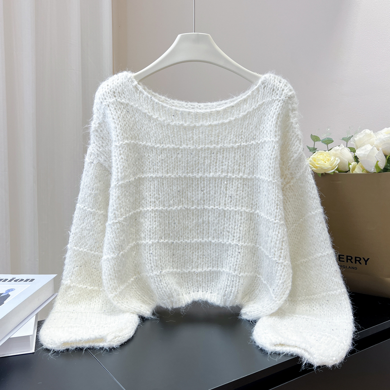 Korean-Style Sequin Short Pullover Knit Sweater for Women, 2025 Autumn and Winter New Loose and Lazy Style, Age-Reducing Sweater Base Layer