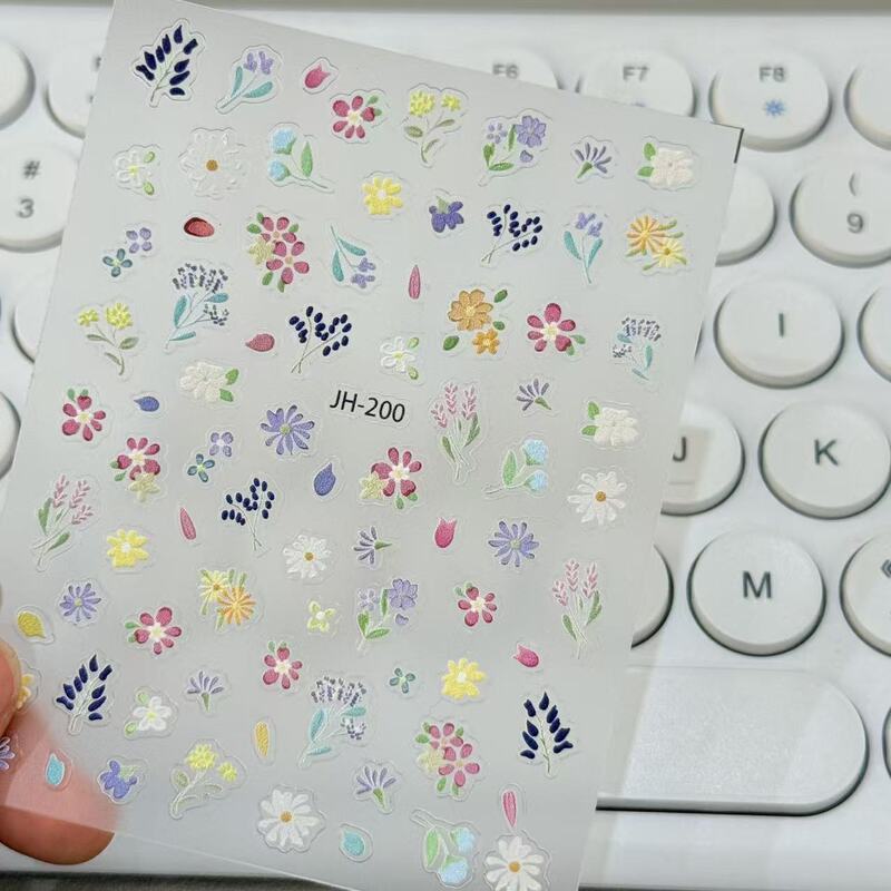 Fresh Spring Plaid Daisy Nail Stickers Embossed Three-Dimensional Romantic Daisy Flowers Cute Nail Decals