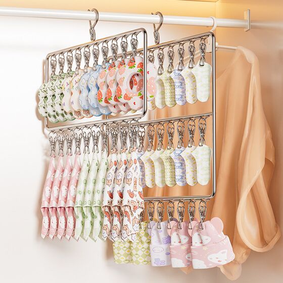 晾袜子衣架多夹子防风家用不锈钢晾衣夹多功能挂钩内衣晒袜子神器