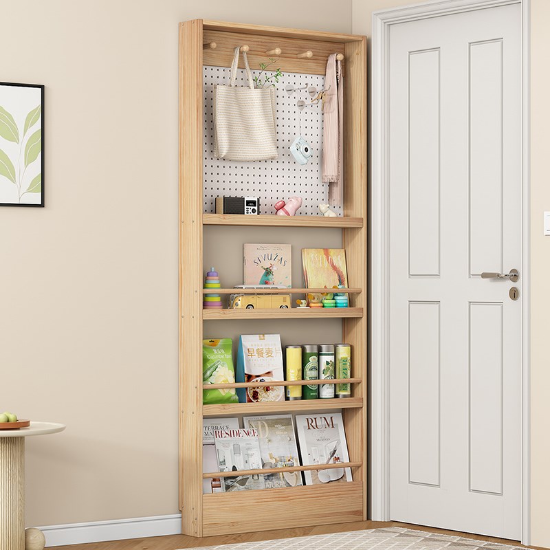 Door hole board storage rack bookshelf storage cabinet multi-layer rack ultra-thin K picture book rack solid wood wall-mounted floor-standing bookshelf