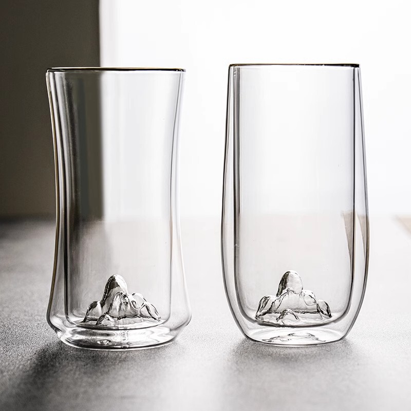 Double-Layer Mountain-View Cup, Insulated High Borosilicate Glass Cup, Special Cup for Brewing Longjing Green Tea, High-End Exquisite Cup for Monkey King Tea