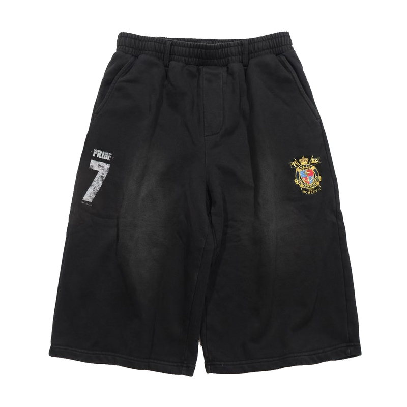 No1Se Washed Vintage Black Loose-Fitting Six-Point Pants Sweatpants Unisex Elastic Waist Badge Embroidered Logo Street Style Shorts No1Se Washed Vintage Black Loose-Fitting Six-Point Pants Sweatpants Unisex Elastic Waist Badge Embroidered Logo Street Style Shorts