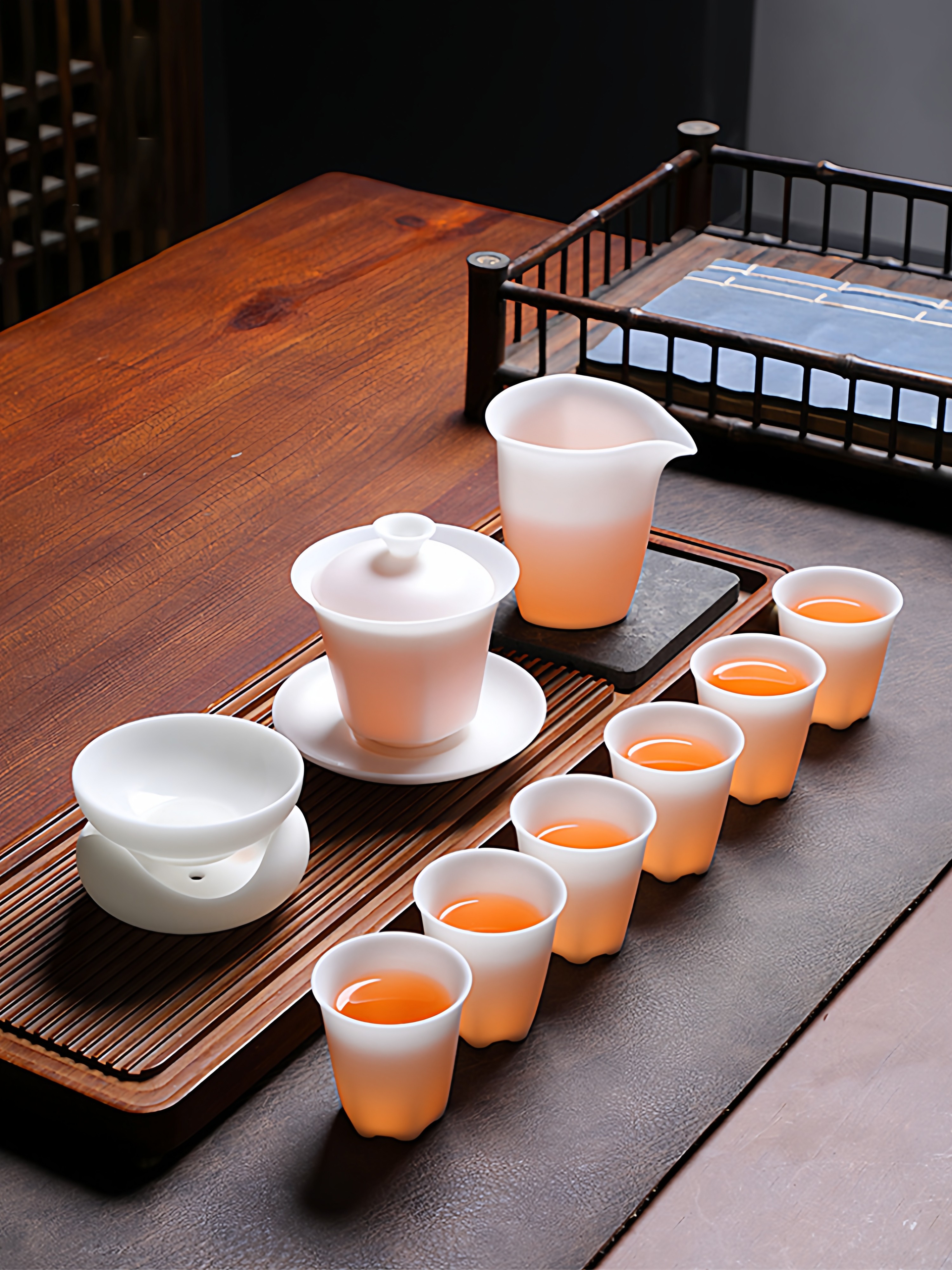 High-End Unglazed Ice White Jade Porcelain Tea Set for Home Use, Light Luxury Jadeite Kung Fu Tea Pot and Teacup Gift Box Set