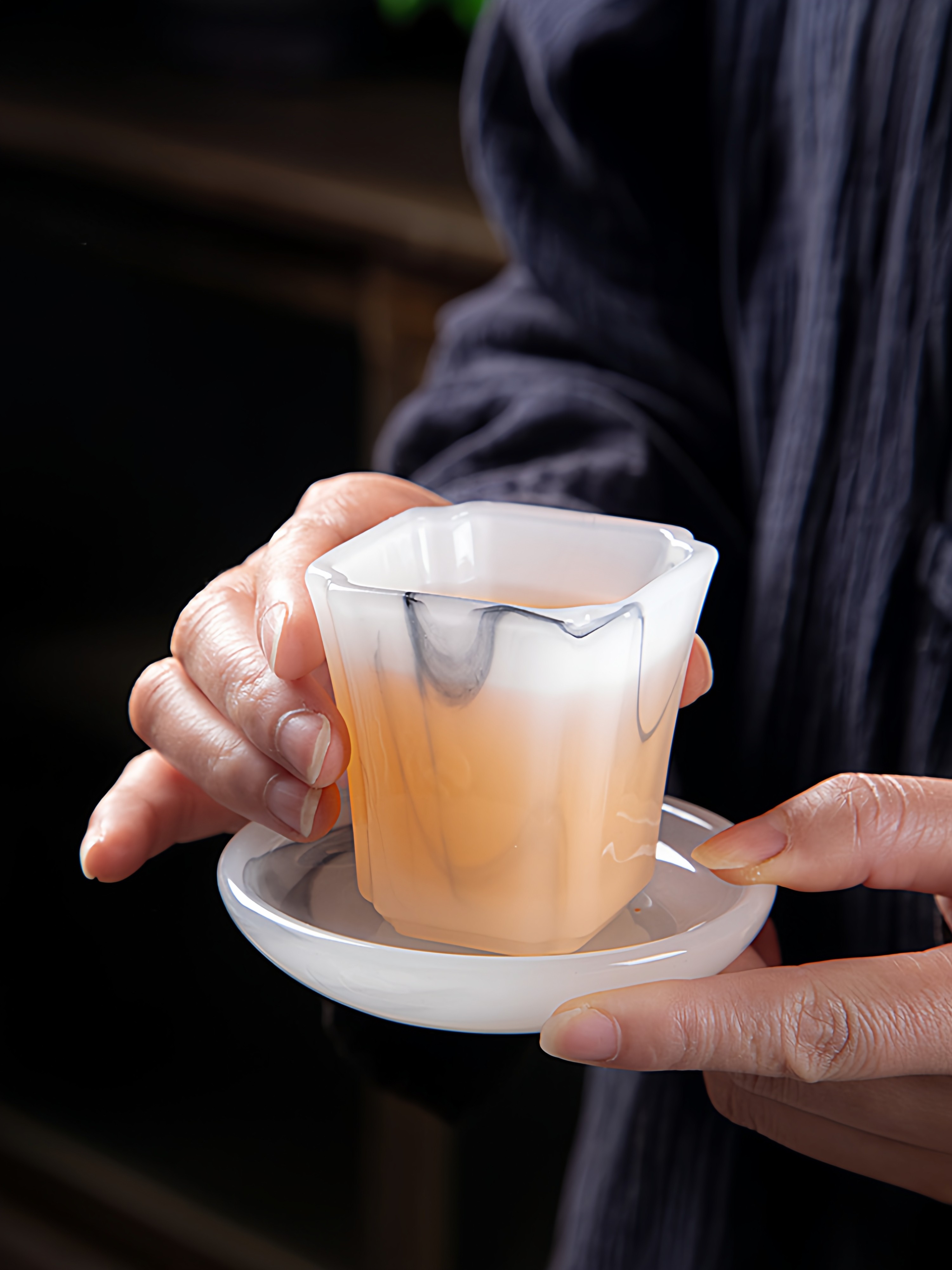 High-End Glazed Tea Set, Ice Crystal White Jade, Classy Light Luxury Tea Brewing Bowl, Tea Cup, Office Gift Box Set