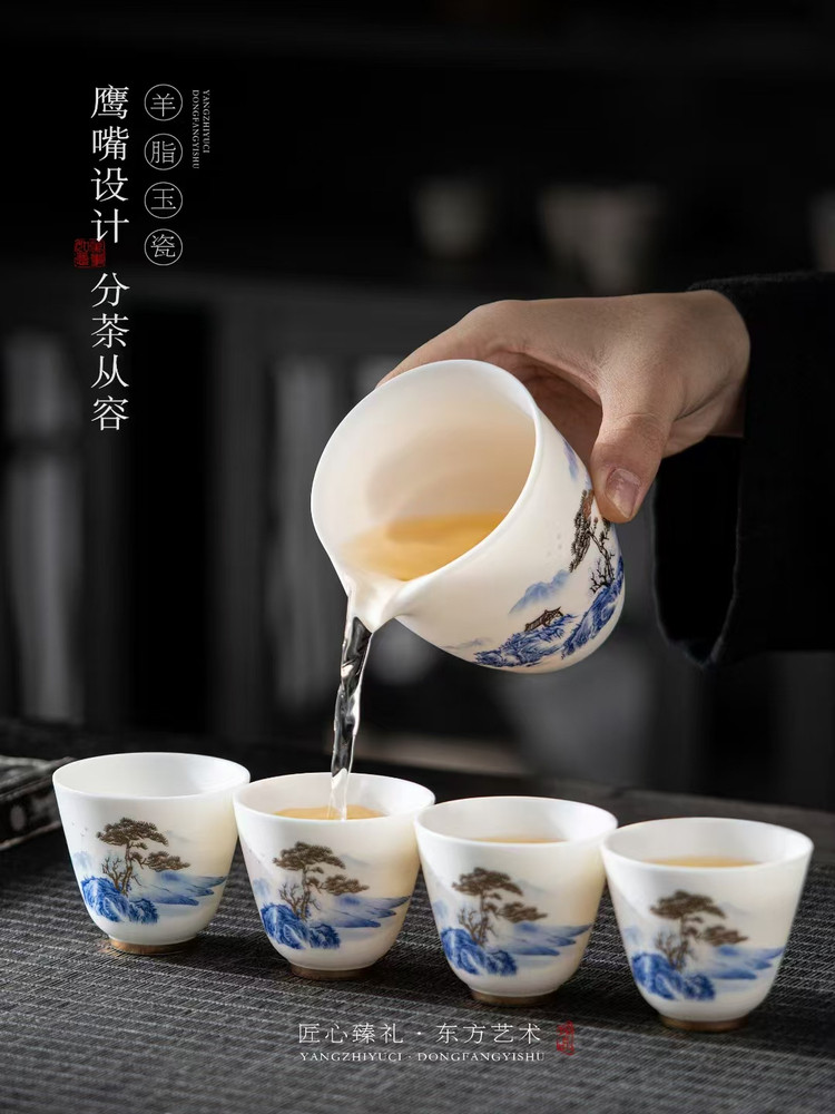 Jingdezhen Unglazed Jade Porcelain Tea Set for Home Use, Light Luxury, High-End Hand-Painted Gold-Plated Teapot and Bowl for Gift Giving