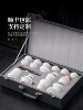 High-End Jade Porcelain Kung Fu Tea Set for Home Use, Gold-Painted Teapot and Gaiwan, Mountain Plain-Fired Ice Jade Gift Box Set
