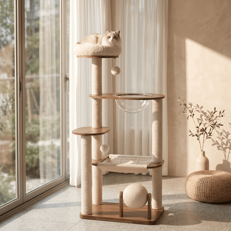 Walnut-Colored Cat Climbing Frame, Solid Wood, Household Cat Toy, Space Capsule Cat Bed, Cat Tree All-In-One, Small Apartment, Does Not Take up Much Space Walnut-Colored Cat Climbing Frame, Solid Wood, Household Cat Toy, Space Capsule Cat Bed, Cat Tree All-In-One, Small Apartment, Does Not Take up Much Space