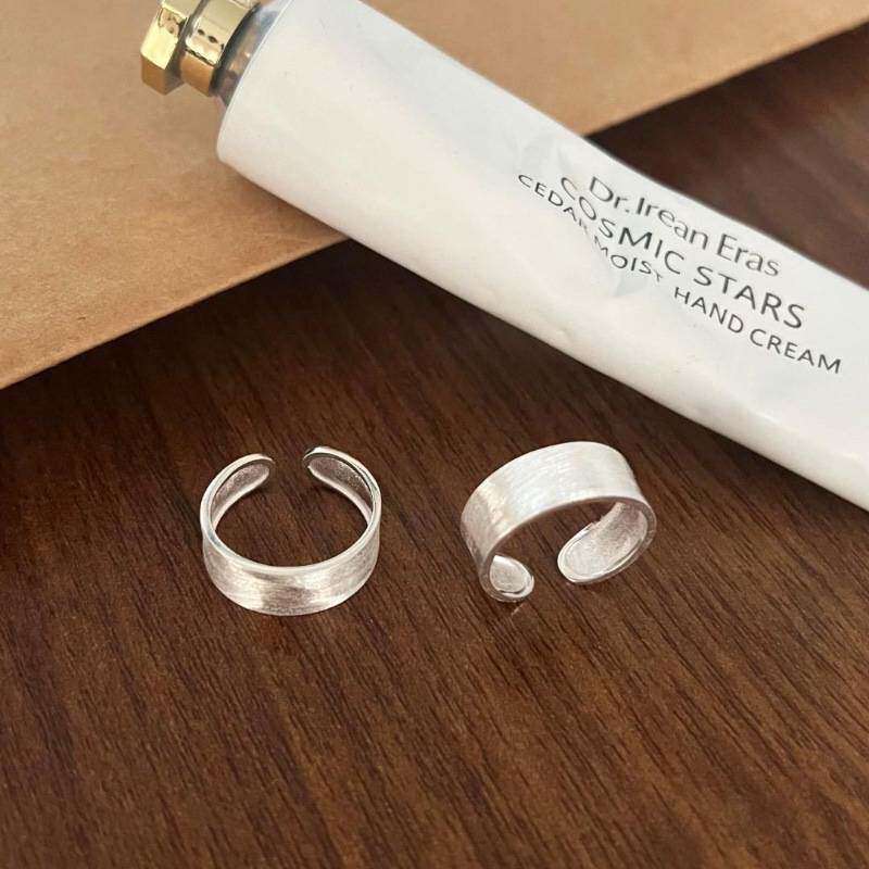 S925 sterling silver frosted brushed ring women's niche personality Korean style fashion geometric plain silver wide ring