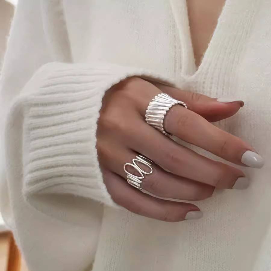 Korean style hollow irregular water drop silver ring women's simple and versatile INS fashion niche design open ring