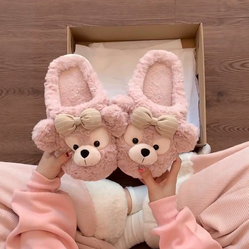 Домашние тапочки Duffy Bear из хлопка, женские зимние плюшевые тапочки для дома, тихие, с толстой подошвой, тёплые, нескользящие, стиль 2025