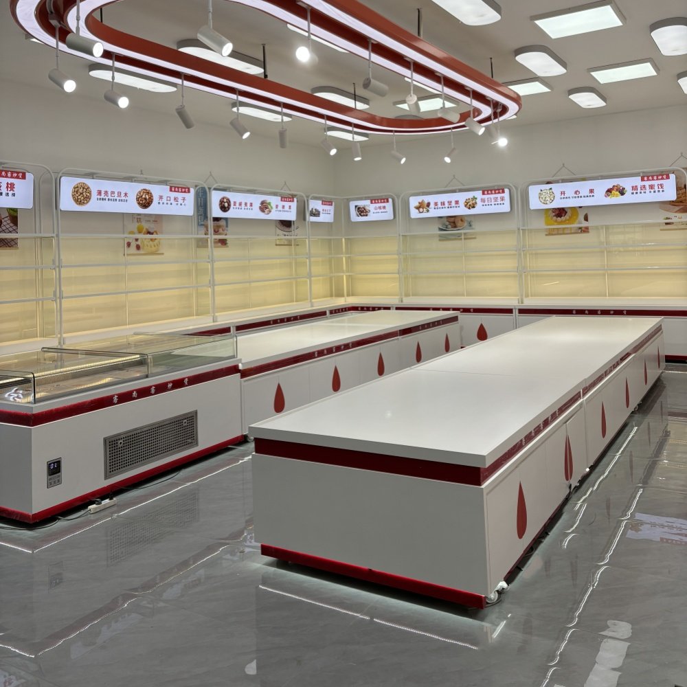 薛记炒货展示柜弧形果脯干果中岛柜零食坚果店货架超市边柜板栗柜