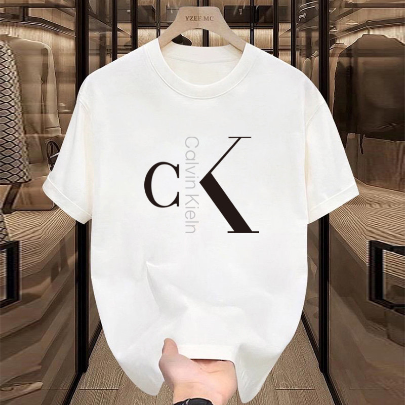 Мужская футболка CK с короткими рукавами, летняя хлопковая футболка с круглым вырезом и принтом логотипа, повседневная и удобная роскошная мужская одежда