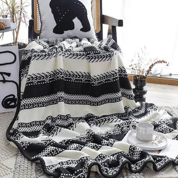 Gentleman style classic versatile blanket black and white knitted plus velvet cover blanket sofa blanket casual blanket air conditioning blanket velvet blanket