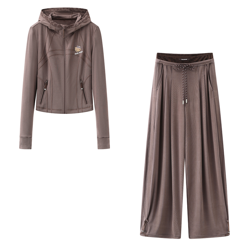 2026 Summer New Fashion Casual Sporty Slim Short Hooded Long-Sleeve Top with Drapey Wide-Leg Pants Set 2026 Summer New Fashion Casual Sporty Slim Short Hooded Long-Sleeve Top with Drapey Wide-Leg Pants Set