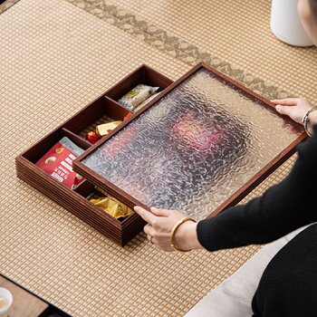Bamboo refreshment tray retro storage dessert tray in the stove and boiled tea nut tray six grid tea table divided plate chinese tray