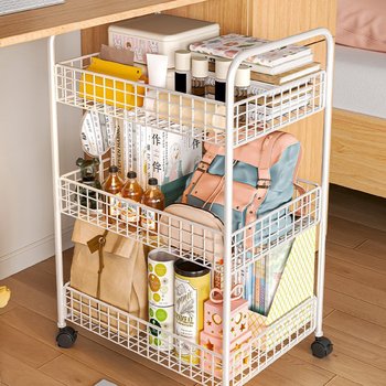 Under-desk shelf, small bookshelf next to the desk, movable wrought ironwork desk side cart student dormitory bookcase