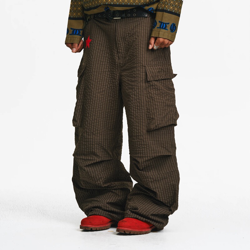 Notmyfault Retro Plaid Paratrooper Pants Cargo Pants Unisex Loose Casual Wide-Leg Trousers