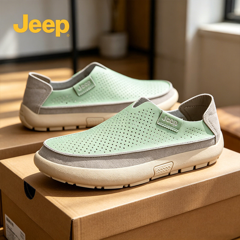 Jeep/ новая мужская обувь с одной педалью; коллекция 2026 года; летняя дышащая обувь; мужские лоферы; шлепанцы для ленивых; нескользящая обувь