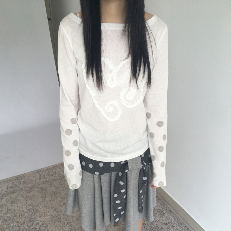 Eddyplan Swirl Project Heart-Patterned Blouse with 3D Patchwork, Slightly Sheer Polka Dot Print Long-Sleeve T-Shirt Eddyplan Swirl Project Heart-Patterned Blouse with 3D Patchwork, Slightly Sheer Polka Dot Print Long-Sleeve T-Shirt