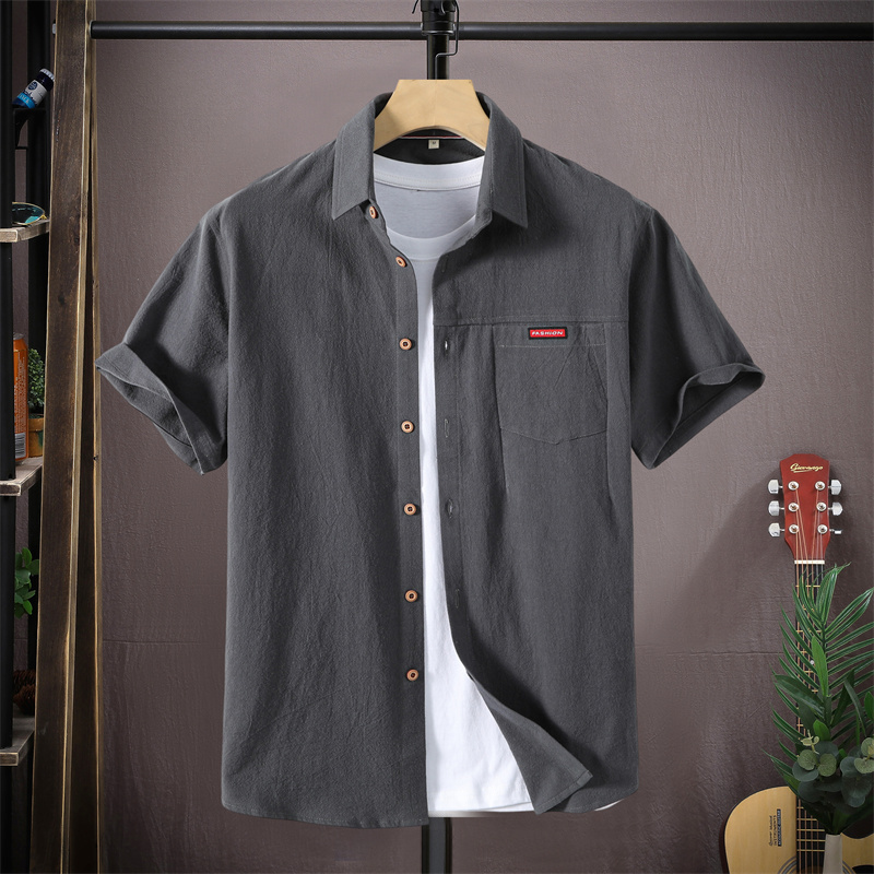 Men's Pure Cotton Short-Sleeve Shirt Trendy 2026 Summer Men's Clothing Turn-Down Collar Top Youth Men's Thin Shirt