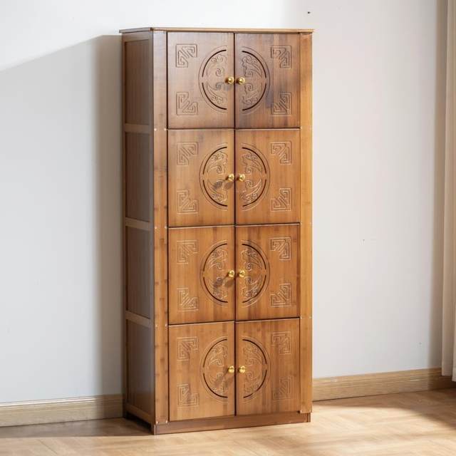 Kitchen storage rack dining side cabinet solid wood living room storage tea cabinet simple bowl cabinet Nanzhu multi-layer floor-standing storage cabinet