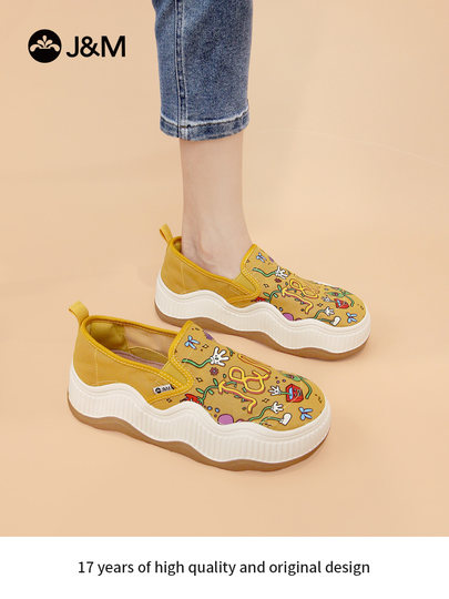 J&M/快乐玛丽一脚蹬女鞋乐福鞋女2025春夏秋款涂鸦厚底女鞋妈妈鞋