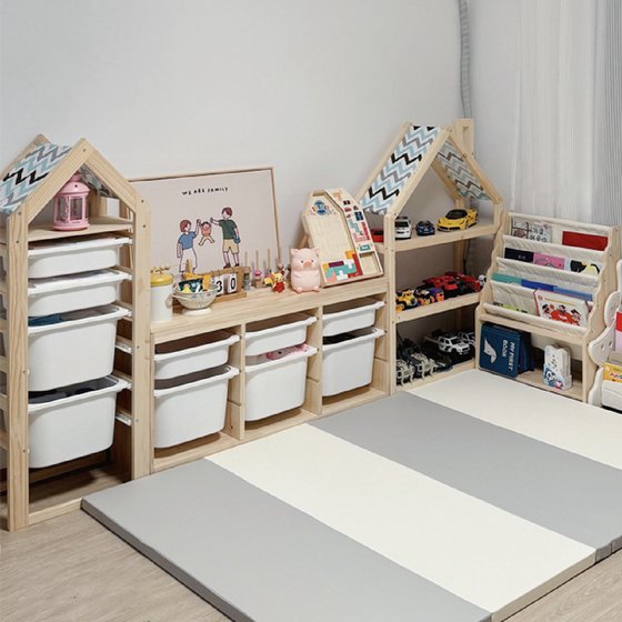 
Log wood color toy storage rack storage rack children's room renovation reading area simple floor-standing combination classification storage cabinet