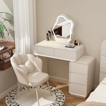 2024 new light luxury solid wood dressing table paint minimalist cream style bedroom makeup table storage cabinet integrated