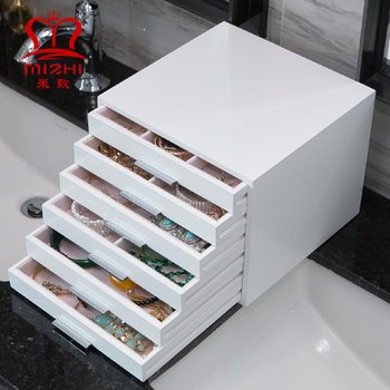 Wooden drawer jewelry storage box dormitory bedroom desktop jewelry earring storage household supplies
