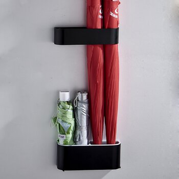 Wall-mounted household door umbrella rack hotel creative storage company umbrella bucket place drainage without punching mark