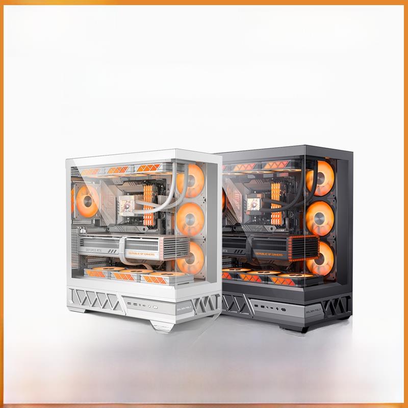Компьютерный корпус Jinhetian Parallel World с задней заглушкой ATX white 360 с водяным охлаждением и боковым проходом без опор, с видом на море.