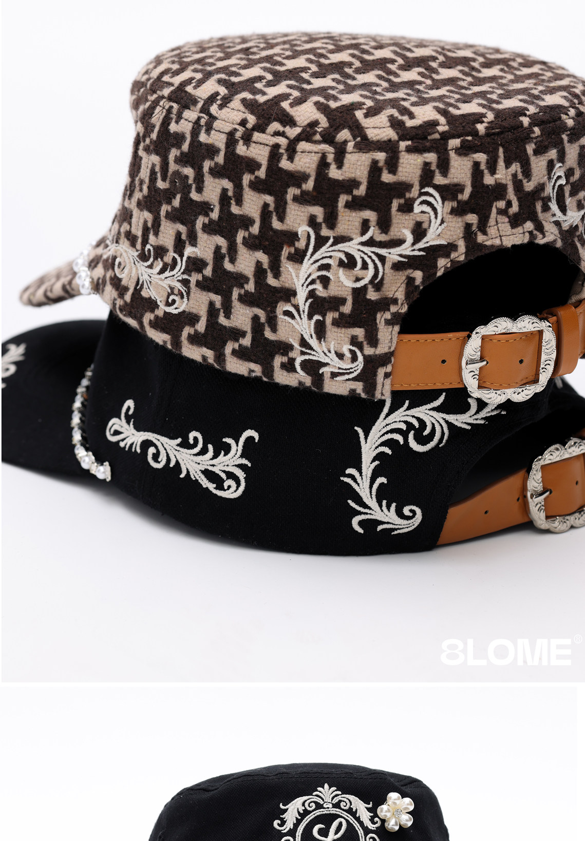 8LOME Pearl Houndstooth Curved-Brim Baseball Cap