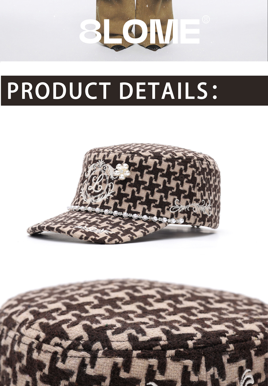 8LOME Pearl Houndstooth Curved-Brim Baseball Cap