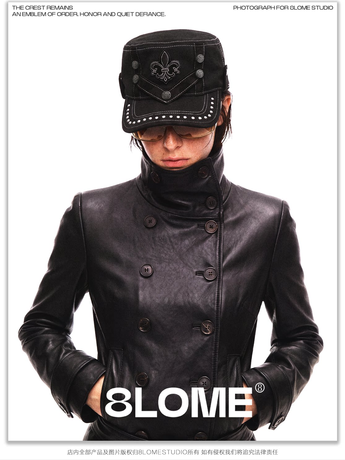 8LOME Leather Embroidered Flat Top Baseball Cap