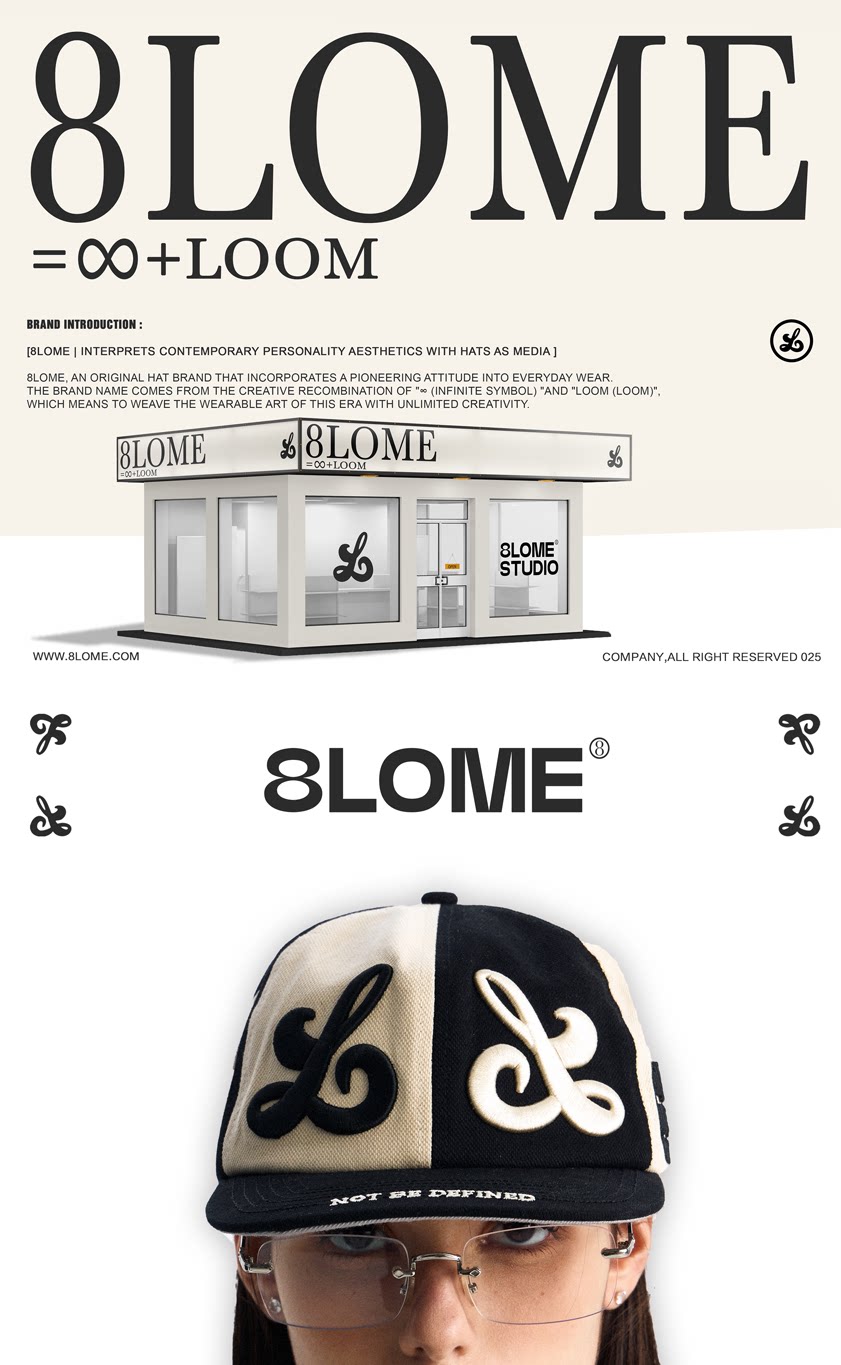 8LOME Black And White Flat Brim Baseball Cap