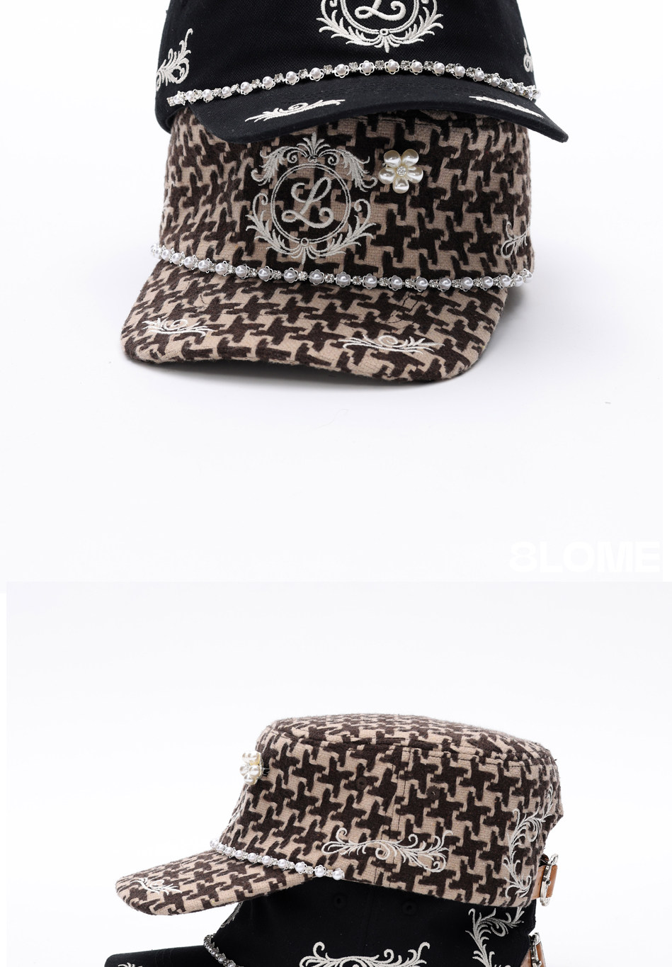 8LOME Pearl Houndstooth Curved-Brim Baseball Cap