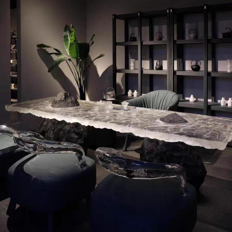 Double Peak Tea Table Transparent Resin Art Light Luxury Villa Glacier Island Ocean Designer Hotel Home Crystal Table