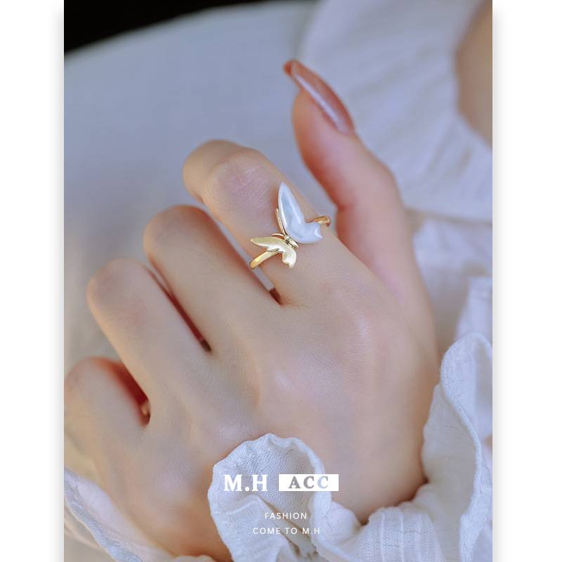 Super fairy niche design mother shell butterfly ring for women 2025 new exquisite high-end temperament adjustable index finger ring