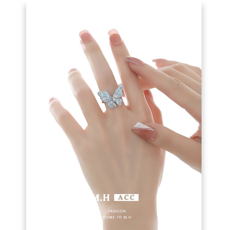 Original design blue butterfly ring, light luxury, fashionable and high-end ring, simple and versatile index finger ring for women