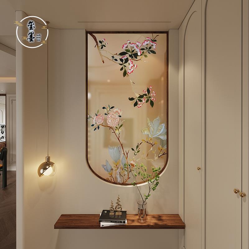 Enamel Art Glass Small Window Pane, Chinese-Style Screen Partition for Entryway, Directly Facing the Door, Decorative Window, Light Luxury Hanging Screen Enamel Art Glass Small Window Pane, Chinese-Style Screen Partition for Entryway, Directly Facing the Door, Decorative Window, Light Luxury Hanging Screen